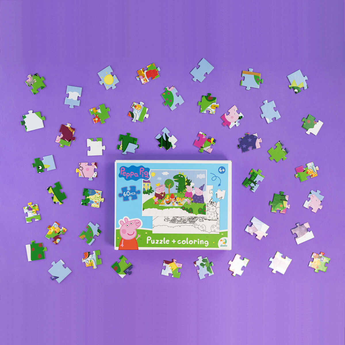 caja del Puzzle 2 en 1 para colorear Peppa Pig Banquete real (60 piezas) 