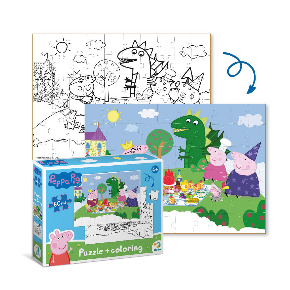 Puzzle 2 en 1 para colorear Peppa Pig Banquete real (60 piezas) de Dodo para niños de 4 años