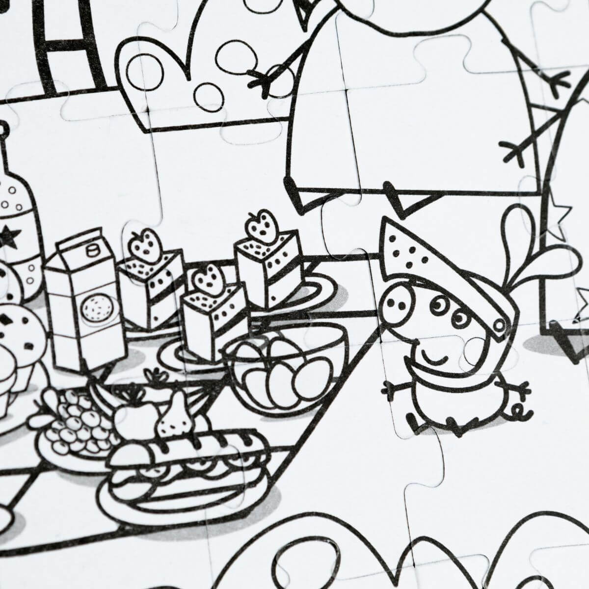 puzzle en blanco y negro para colorear Puzzle 2 en 1 para colorear Peppa Pig Banquete real (60 piezas) 