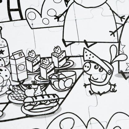 puzzle en blanco y negro para colorear Puzzle 2 en 1 para colorear Peppa Pig Banquete real (60 piezas) 