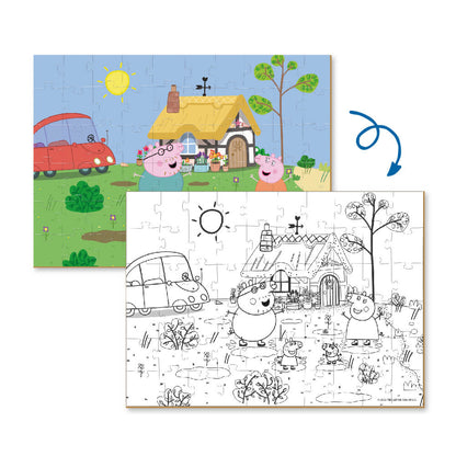 Puzzle con dos caras de Peppa Pig: una para montar y otra para colorear