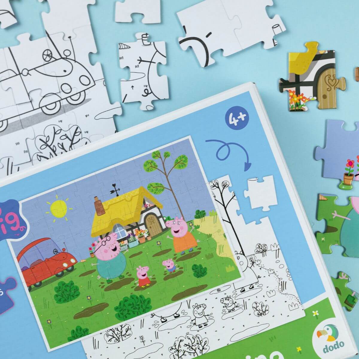 Caja del Puzzle 2 en 1 para colorear Peppa Pig Saltando en el barro (60 piezas)  de Dodo para niños de 4 años