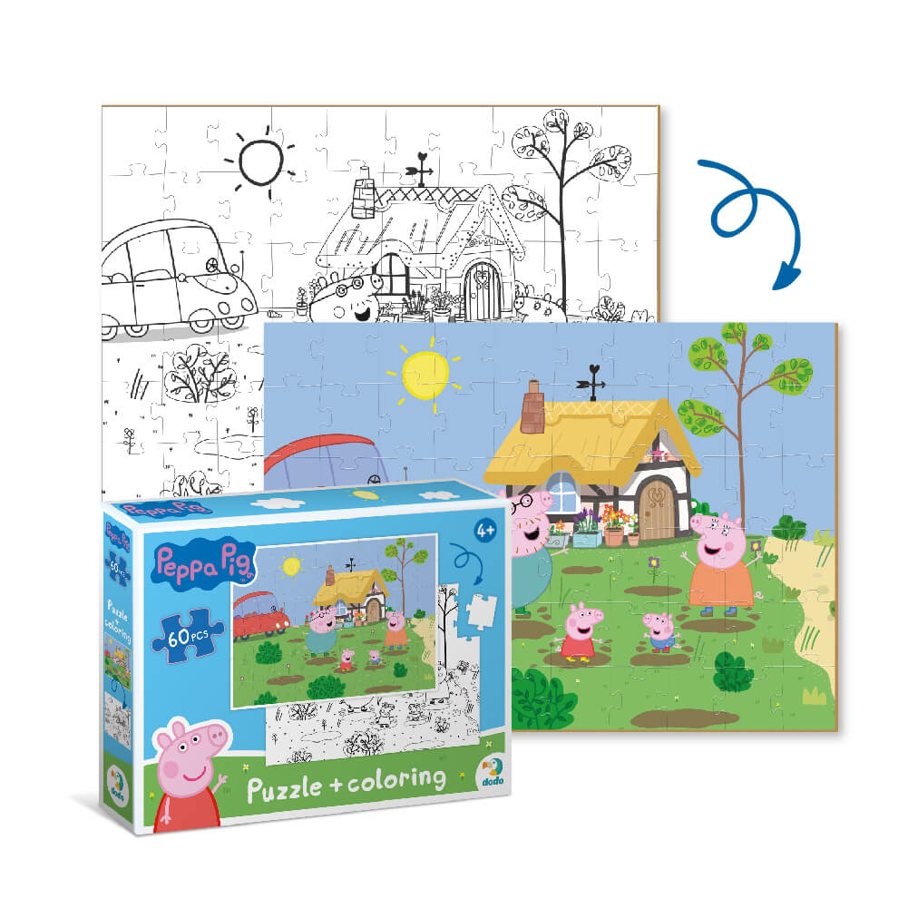 Caja del Puzzle 2 en 1 para colorear Peppa Pig Saltando en el barro (60 piezas) 