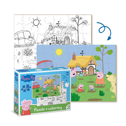 Caja del Puzzle 2 en 1 para colorear Peppa Pig Saltando en el barro (60 piezas) 
