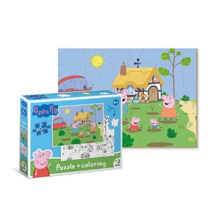 Caja del puzzle 2 en 1 para colorear Peppa Pig Saltando en el barro para niños de 4 años