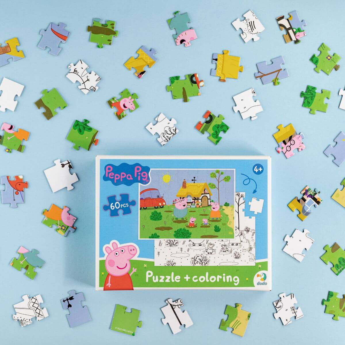 Montaje del Puzzle 2 en 1 para colorear Peppa Pig Saltando en el barro (60 piezas) 
