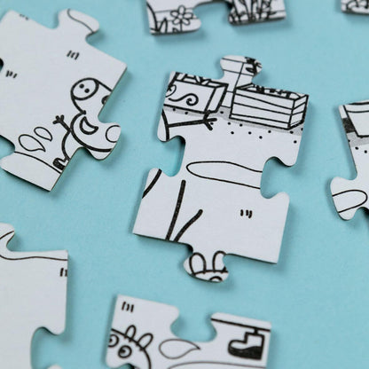 Detalle de una pieza del Puzzle 2 en 1 para colorear Peppa Pig Saltando en el barro de Dodo