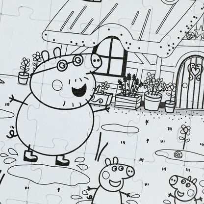 Puzzle para colorear Peppa Pig Saltando en el barro de Dodo para niños de 4 años