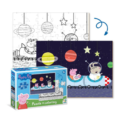 caja del puzzle 2 en 1 para colorear Peppa Pig Nave espacial (30 piezas) de Dodo