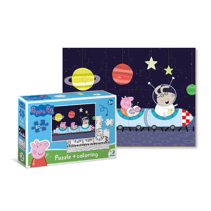 detalle del Puzzle 2 en 1 para colorear Peppa Pig Nave espacial (30 piezas) 