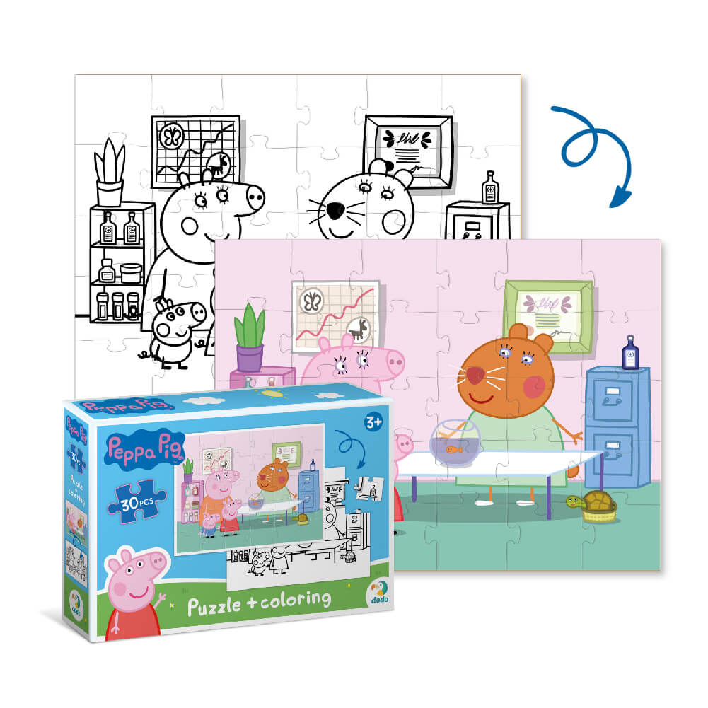 Detalle del Puzzle 2 en 1 para colorear Peppa Pig Veterinaria (30 piezas) de Dodo