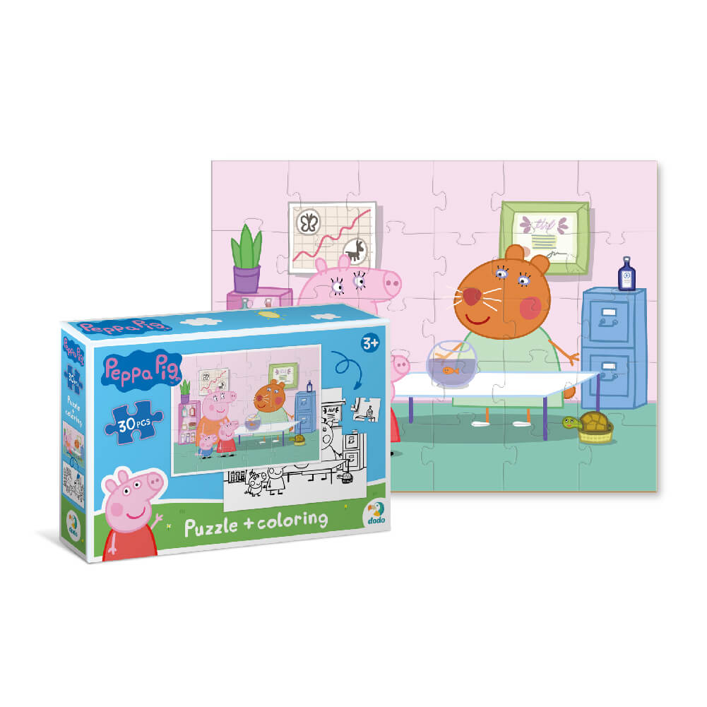 caja del Puzzle 2 en 1 para colorear Peppa Pig Veterinaria (30 piezas) de Dodo para niños de 3 años
