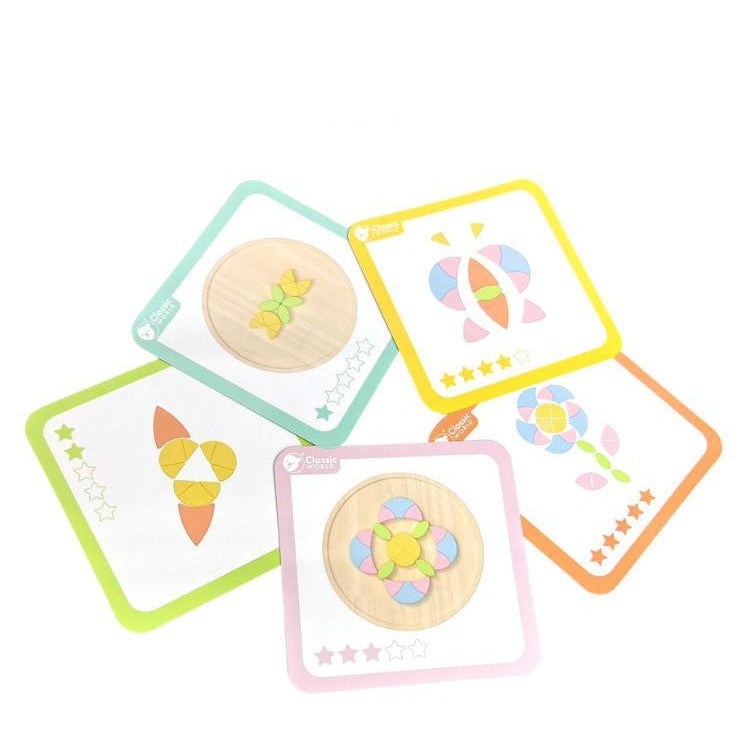 Tarjetas con patrones de formas geométricas del Puzzle de madera Mandala pastel de Classic World para niños y niñas a partir de 3 años