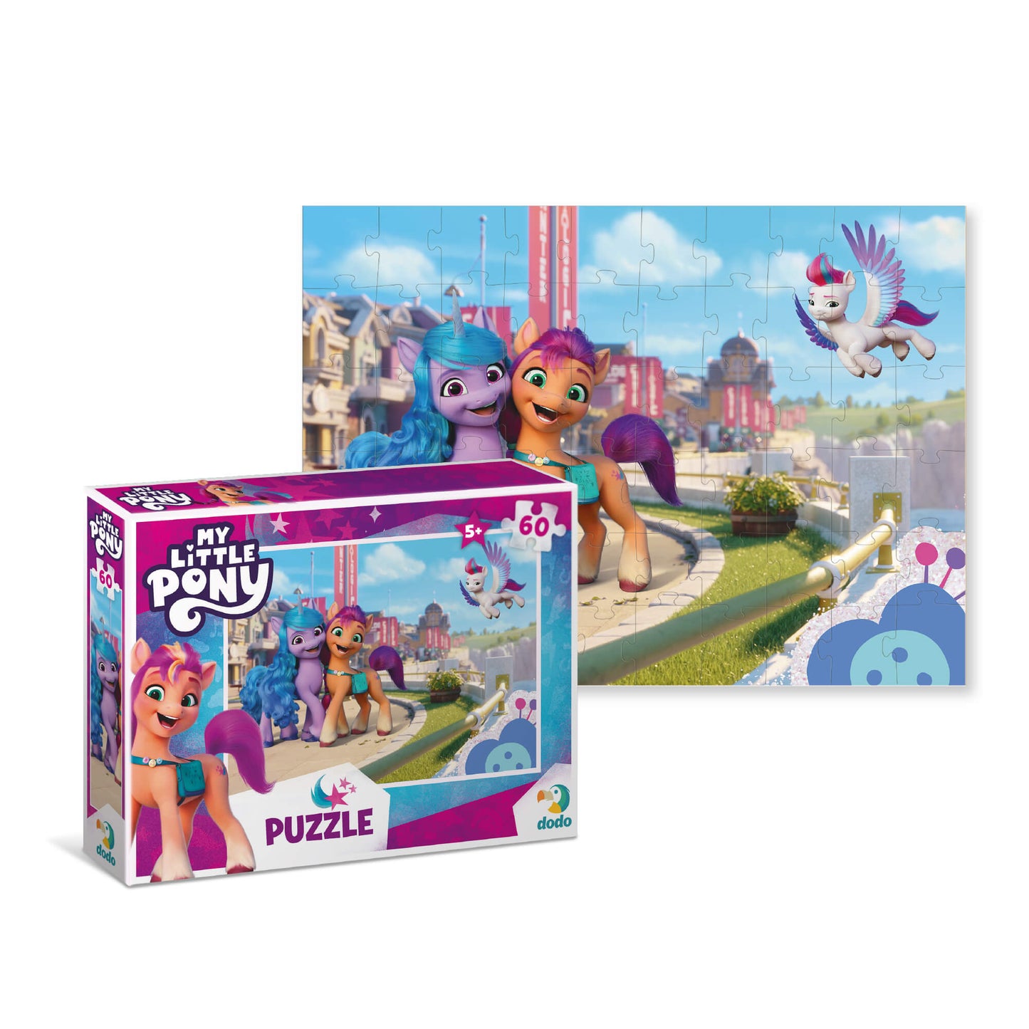 Caja y detalle del puzzle My Little Pony Felicidad (60 piezas) de Dodo