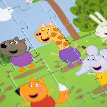 Detalle de las piezas del puzzle Peppa Pig Amigos saltando en el barro de 60 piezas para niños a partir de 4 años
