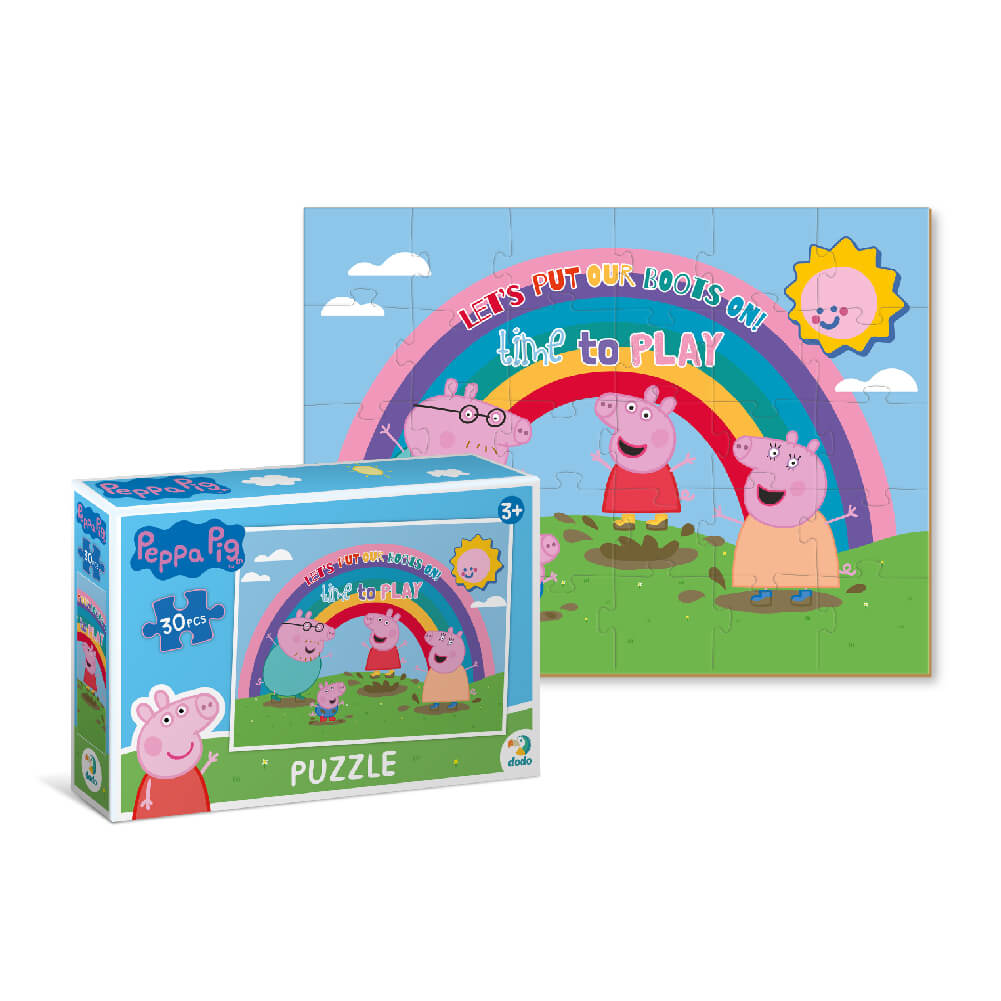 Caja e imagen del Puzzle Peppa Pig Arcoíris (30 piezas) de Dodo para niños y niñas a partir de 3 años