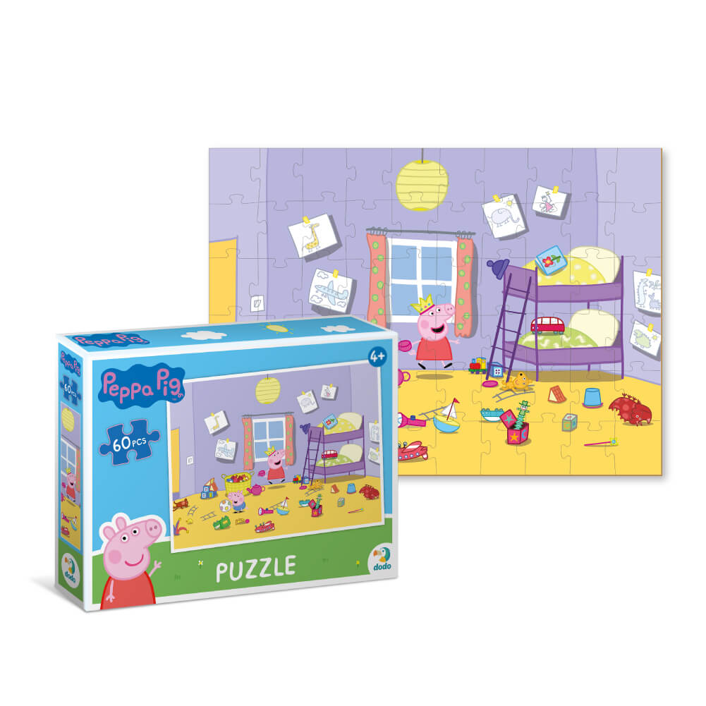 Caja y detalle del puzzle Peppa Pig Habitación (60 piezas) de Dodo para niños a partir de 4 años