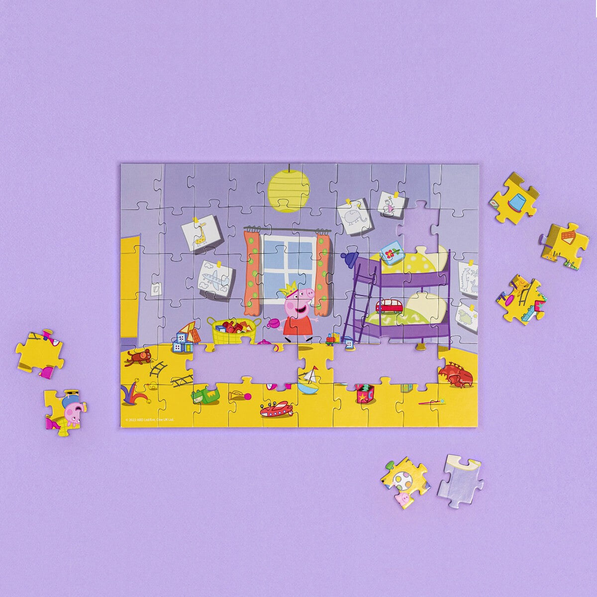 Piezas y imagen general del puzzle Peppa Pig Habitación (60 piezas) de Dodo