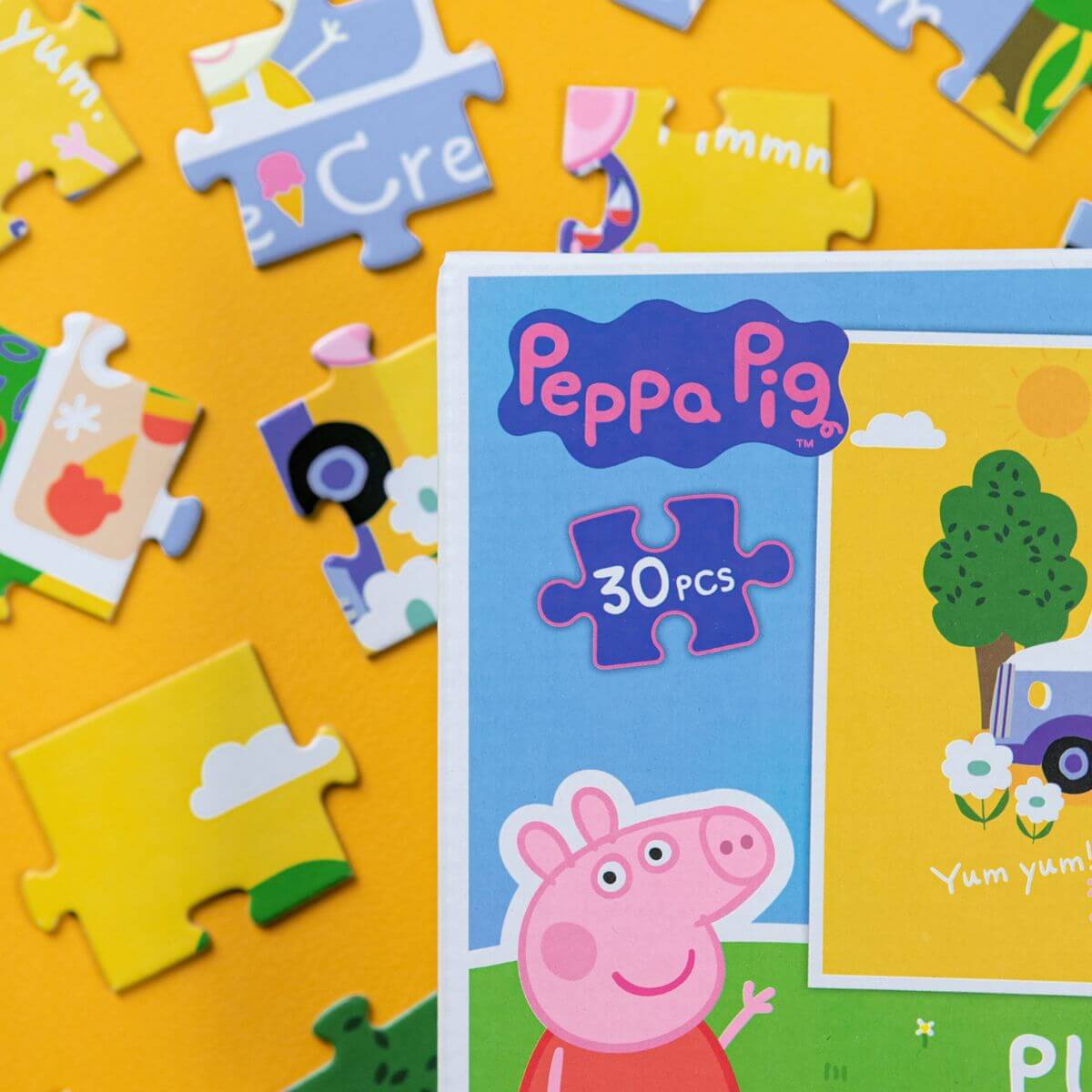 Esquina superior de la caja del Puzzle Peppa Pig Helados (30 piezas) de Dodo para niños de 3 años