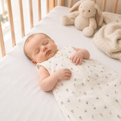 Bebé durmiendo con saco de muselina de algodón colección Después de la Lluvia Moulin Roty