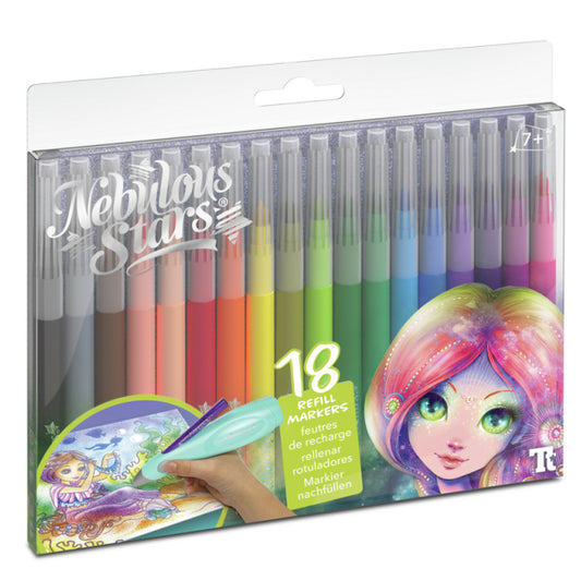 Set de 18 rotuladores Nebulous Stars en estuche transparente, vista frontal
