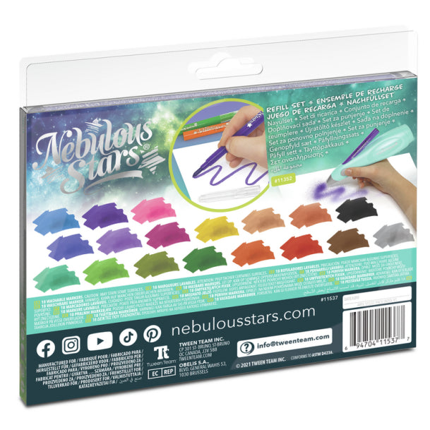 Reverso del packaging del set de rotuladores Nebulous Stars mostrando los colores disponibles
