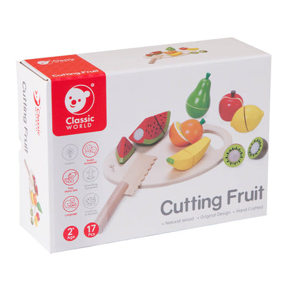 caja del set de cortar frutas con tabla y cuchillo Classic World