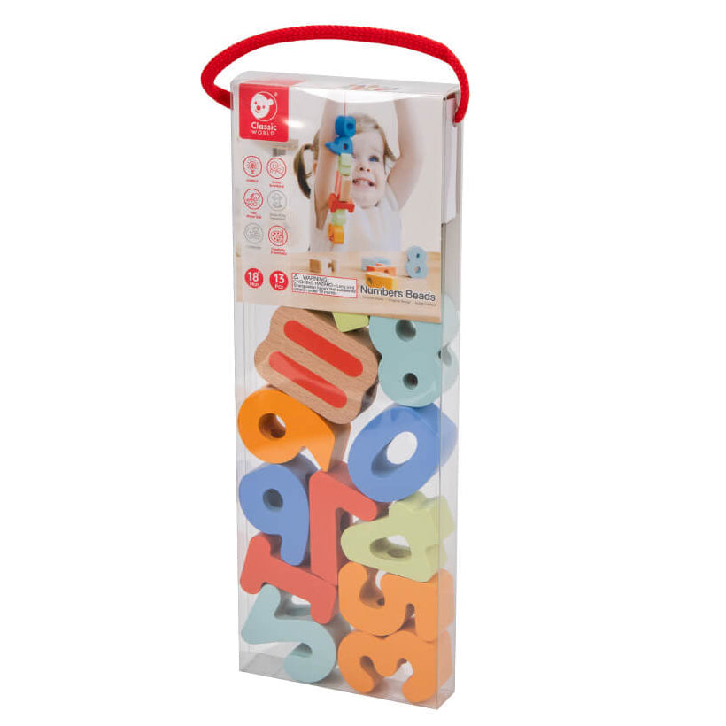 caja del juego de ensartar números de madera Classic World para primeras sumas a partir de 18 meses