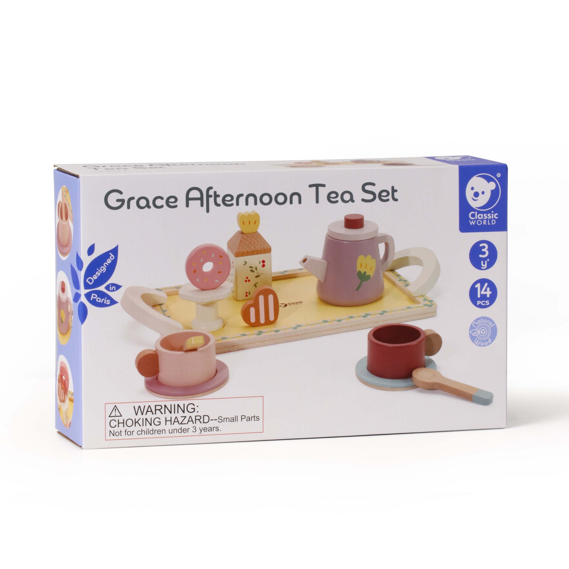 caja del juego de té infantil de madera con bandeja Classic World para niños a partir de 3 años