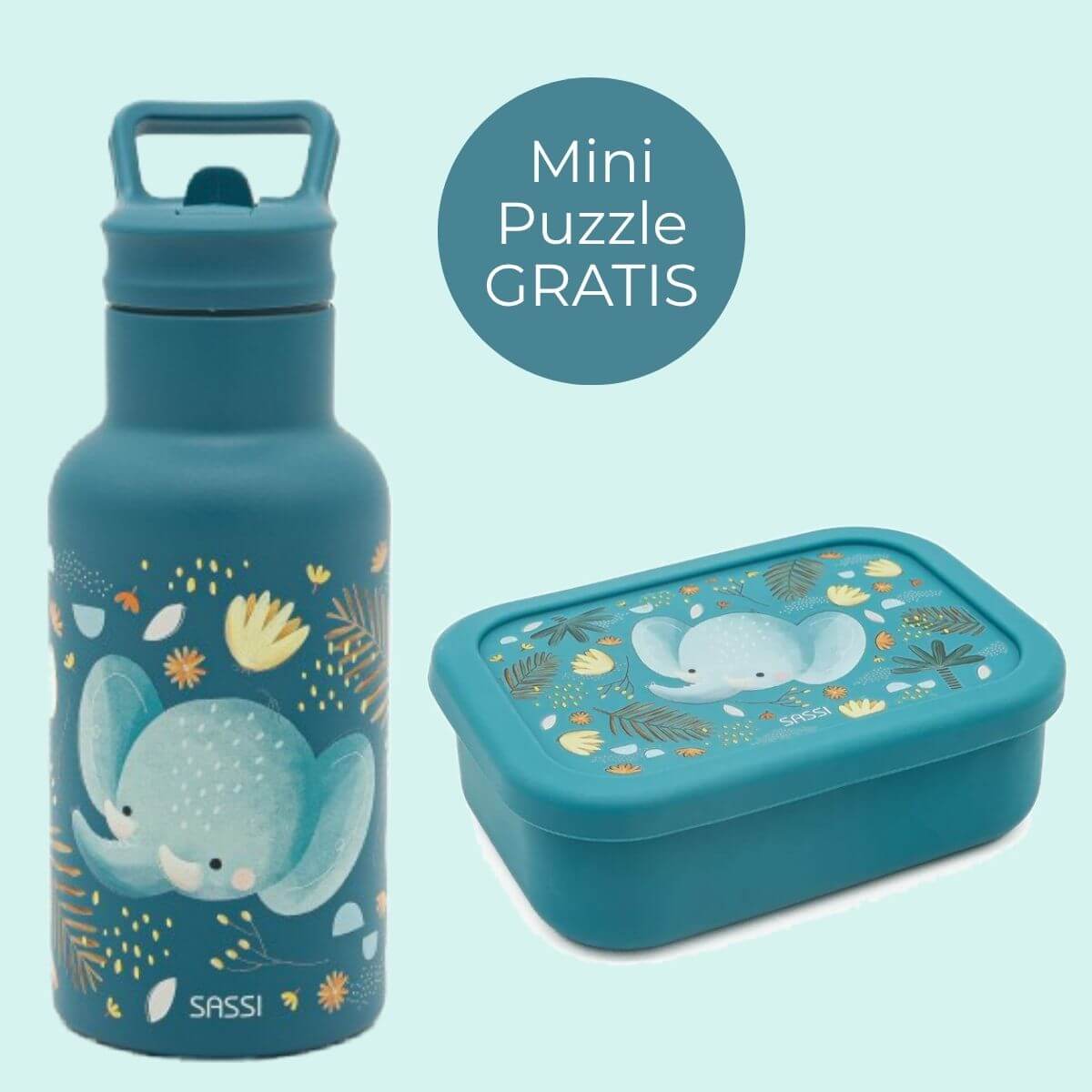 Set Elefante - Botella térmica + Fiambrera infantil