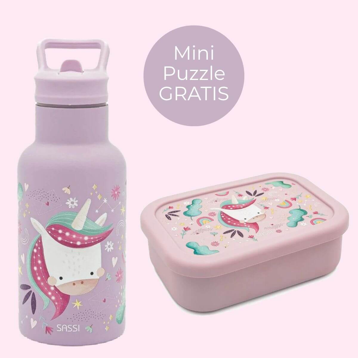 Set Unicornio - Botella térmica + Fiambrera infantil