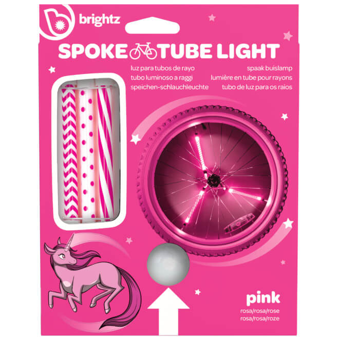 Packaging del pack de tubos luminosos LED Brightz de color rosa para radio de bicicleta infantil