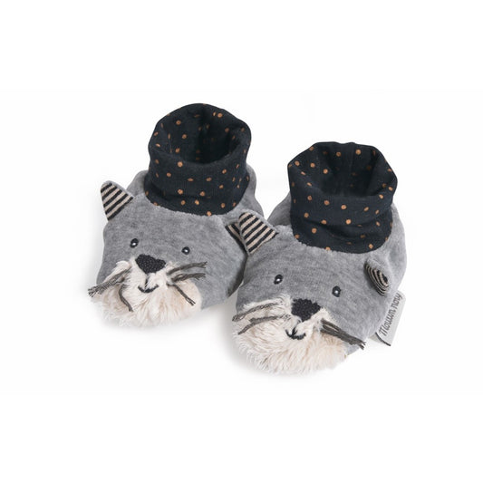 Patucos gris clarito Fernand Moustaches Moulin Roty