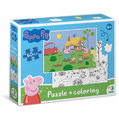 Puzzle 2 en 1 para colorear Peppa Pig Saltando en el barro (60 piezas) 