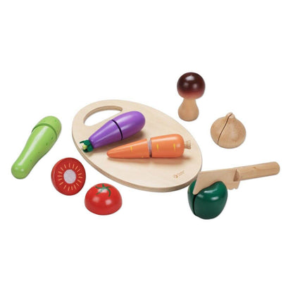 set de cortar verduras de madera Classic World con tabla cuchillo y siete verduras